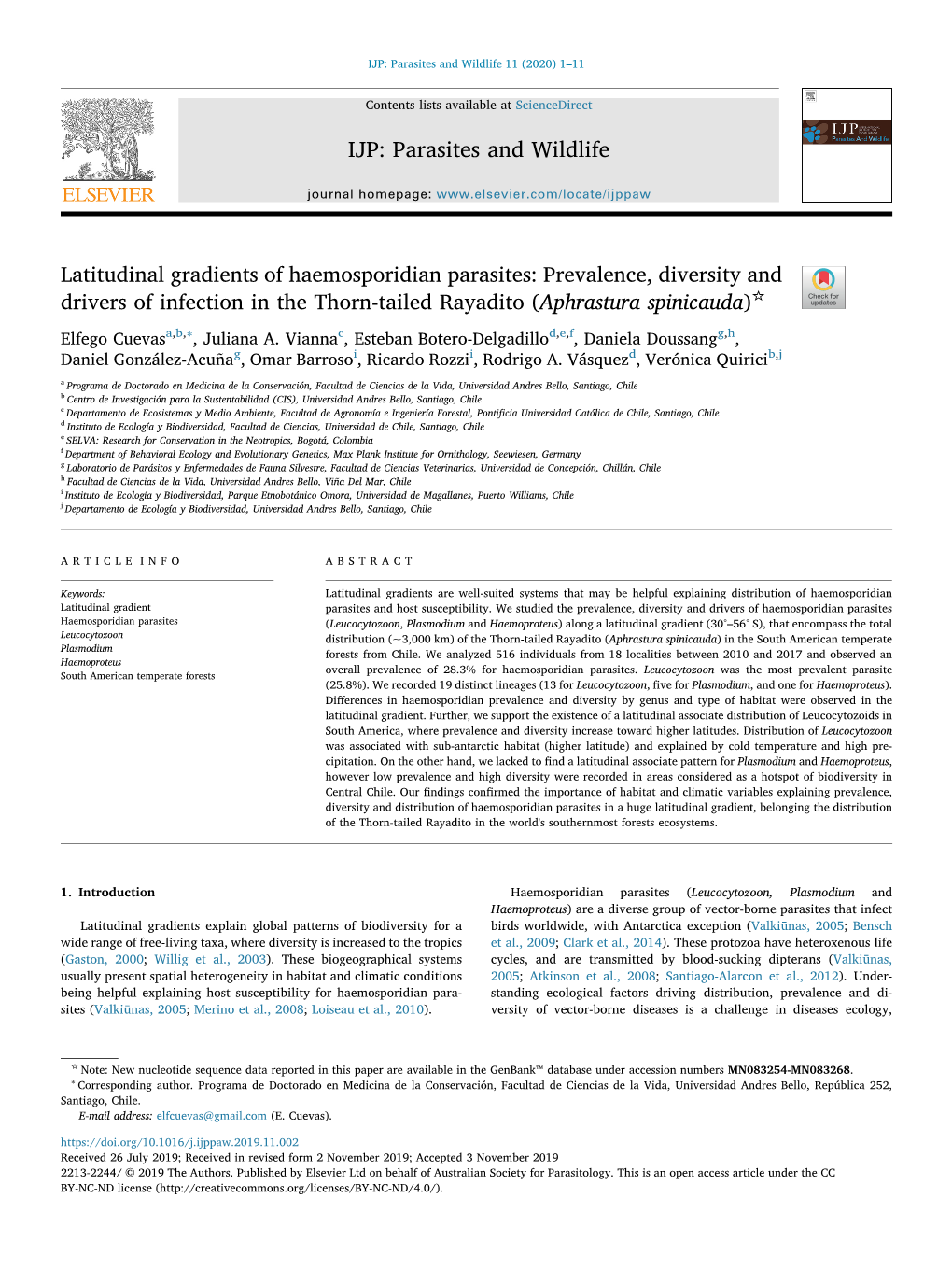 Latitudinal Gradients of Haemosporidian Parasites