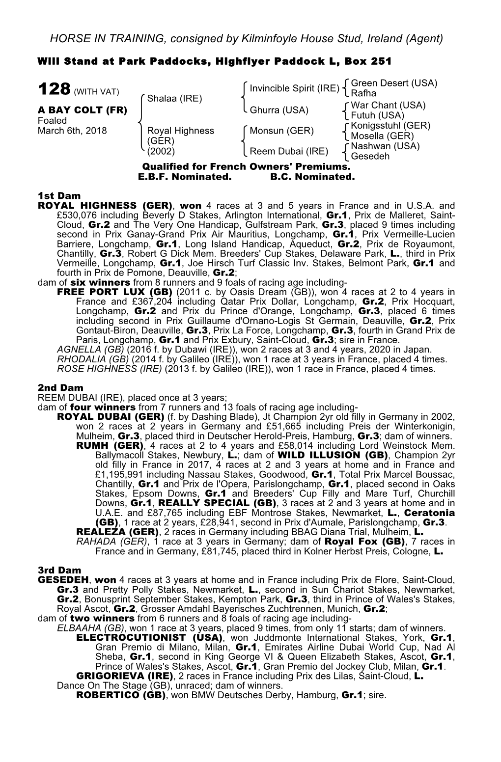 HORSE in TRAINING, Consigned by Kilminfoyle House Stud, Ireland (Agent)