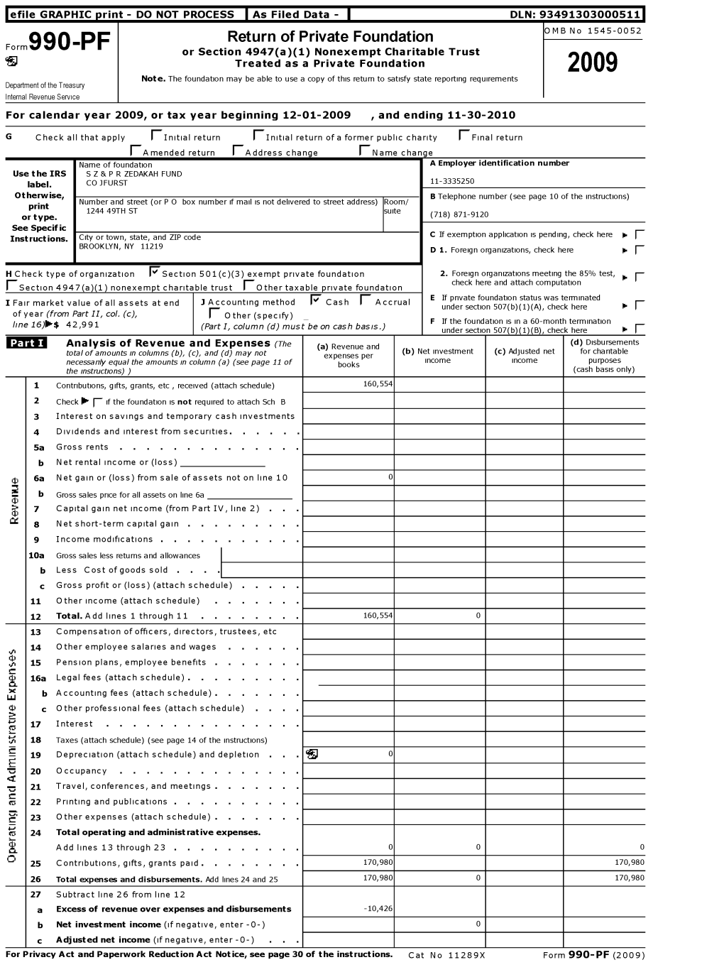 Return of Private Foundation OMB No 1545-0052 Form 990 -PF Or Section 4947(A)(1) Nonexempt Charitable Trust ` Treated As a Private Foundation 2009 Note