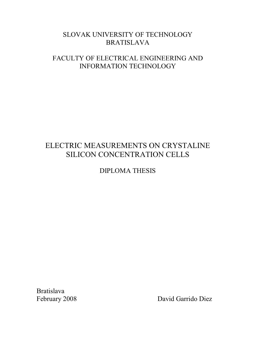 Electric Measurements on Crystaline Silicon Concentration Cells