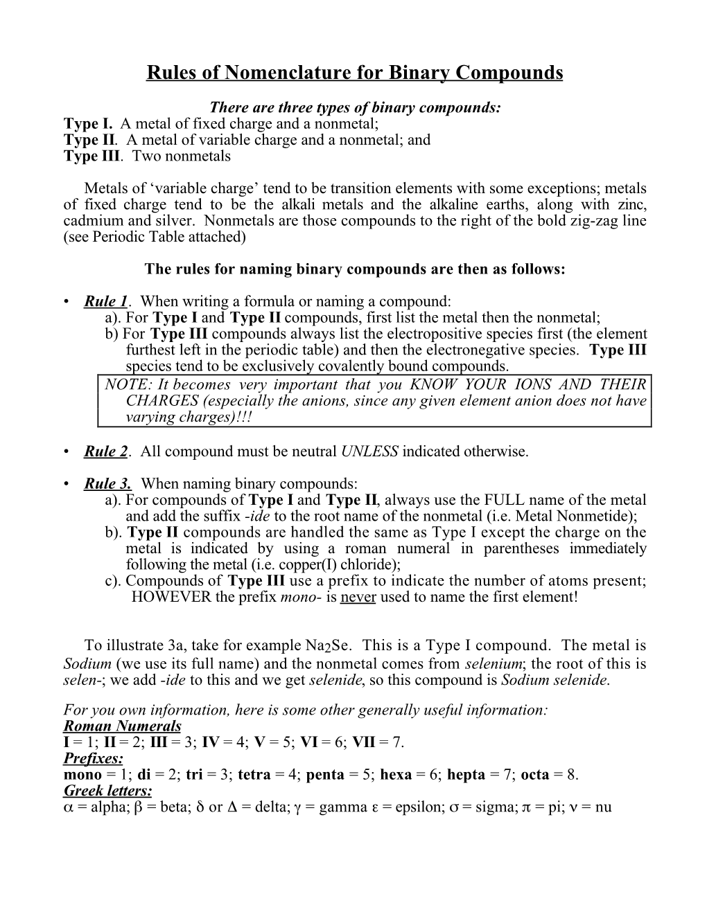 Nomenclature Notes