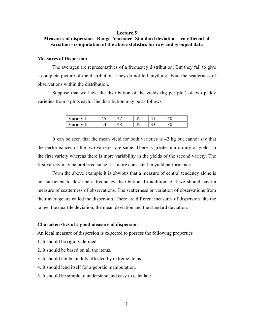 1 Lecture.5 Measures of Dispersion