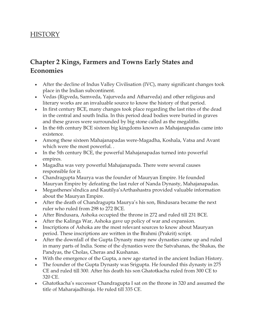 HISTORY Chapter 2 Kings, Farmers and Towns Early States And