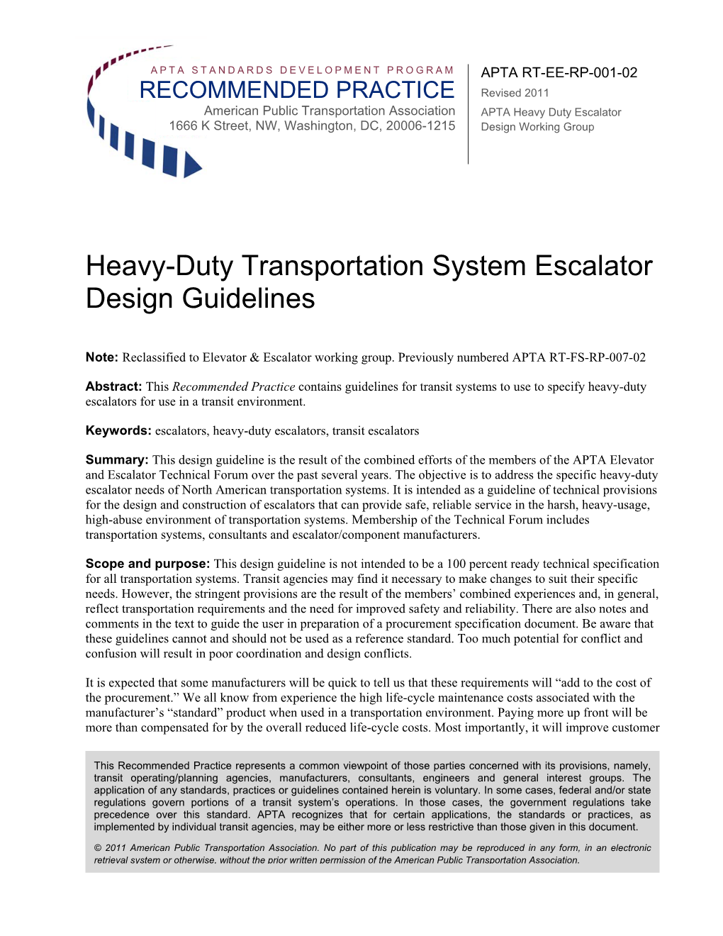 Heavy-Duty Transportation System Escalator Design Guidelines