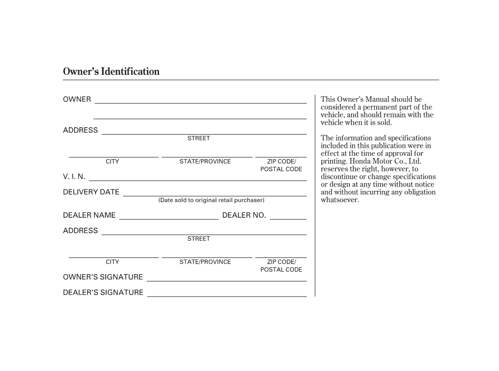 Owner's Identification