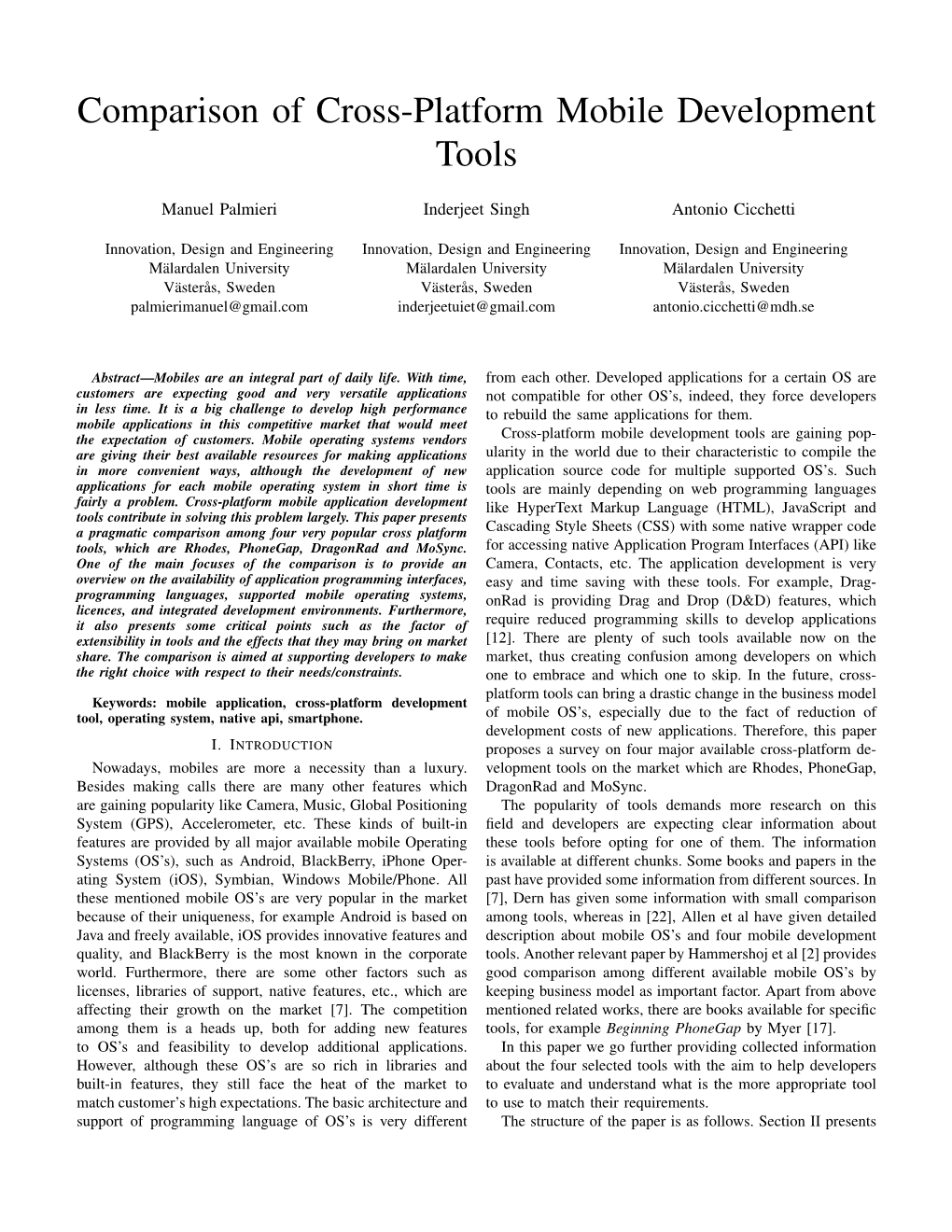 Comparison of Cross-Platform Mobile Development Tools