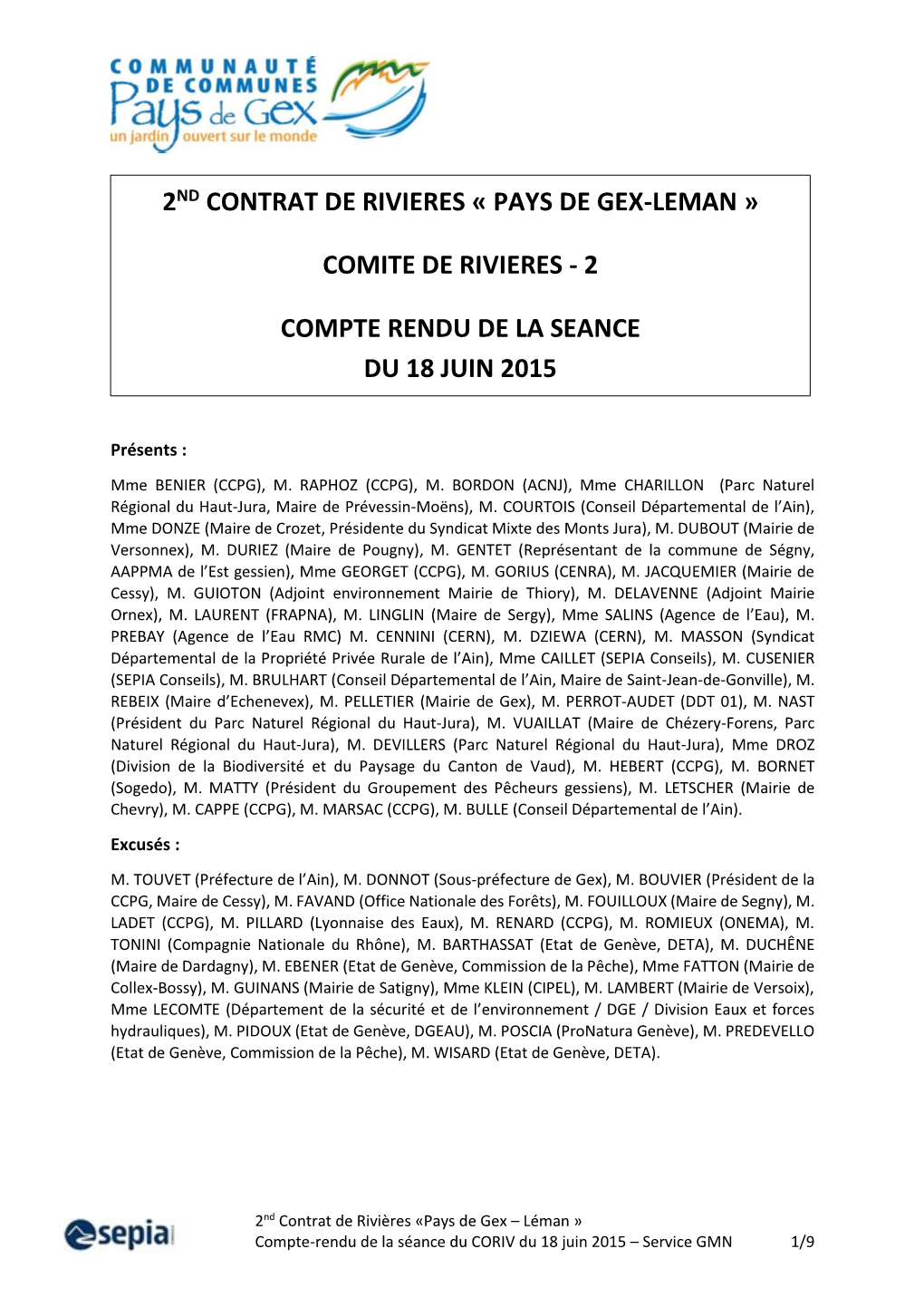 2Nd Contrat De Rivieres « Pays De Gex-Leman » Comite