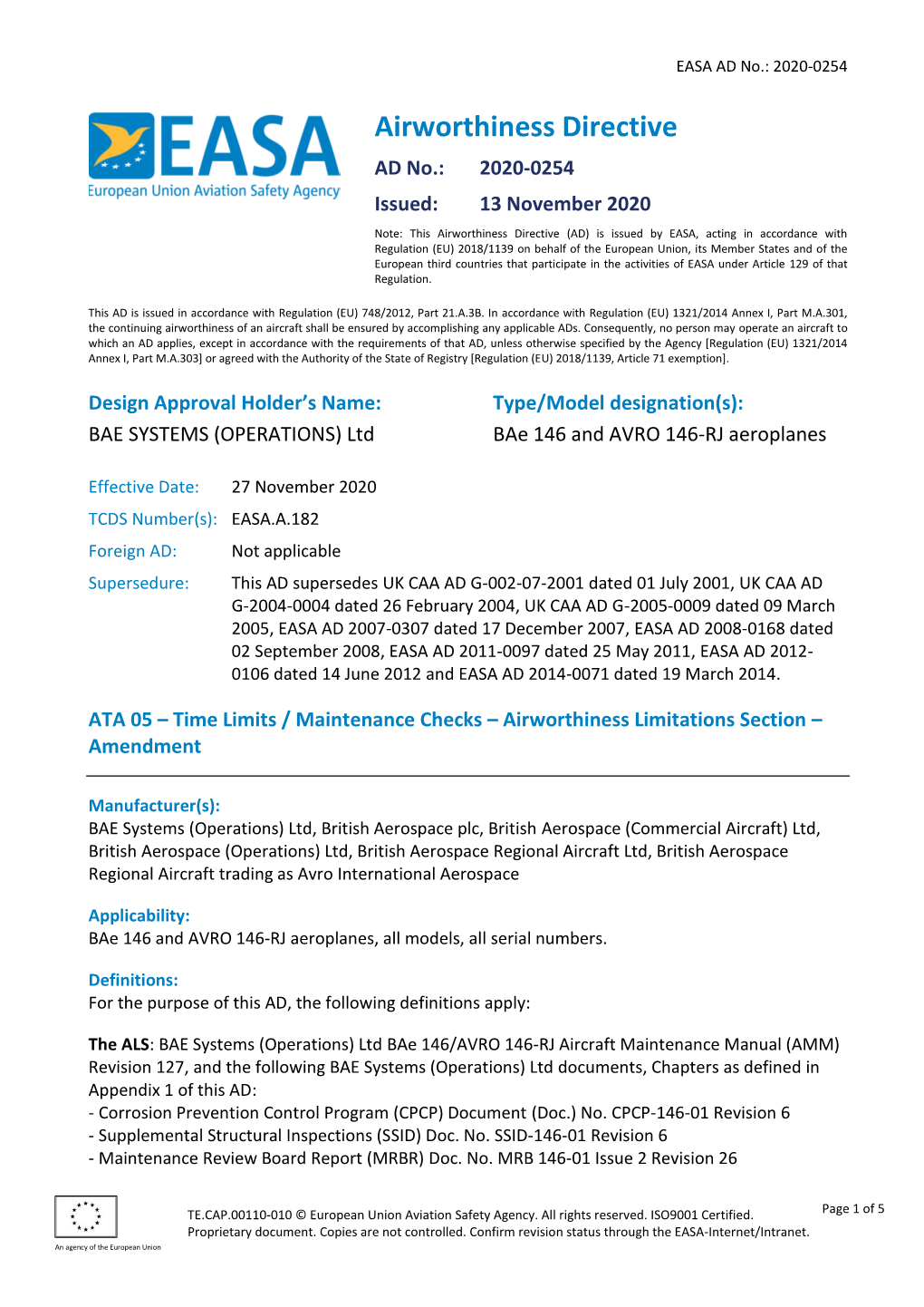 Notification of a Proposal to Issue/Cancel an Airworthiness Directive