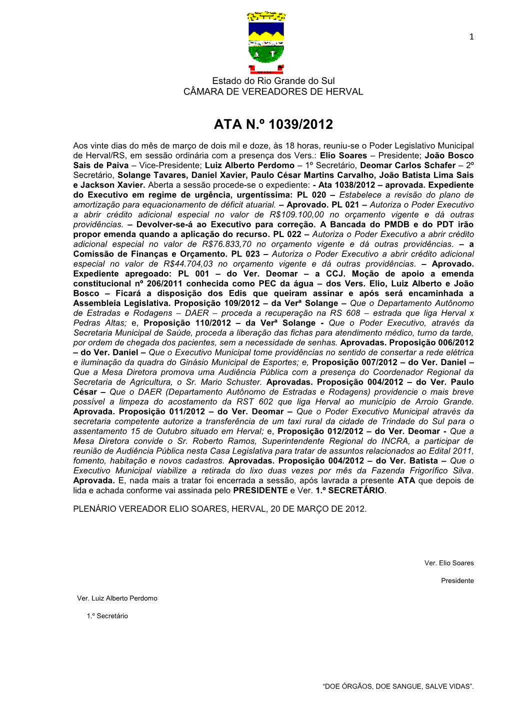 Ata N.º 1039/2012