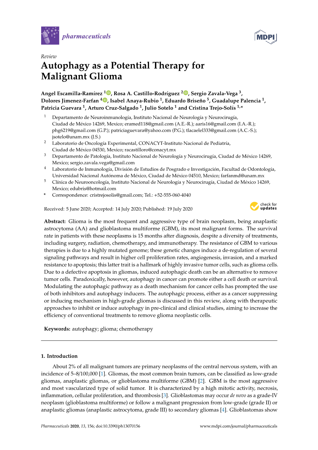 Autophagy As a Potential Therapy for Malignant Glioma