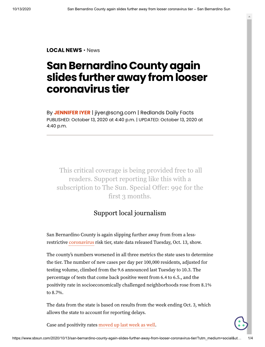 San Bernardino County Again Slides Further Away from Looser Coronavirus Tier – San Bernardino Sun