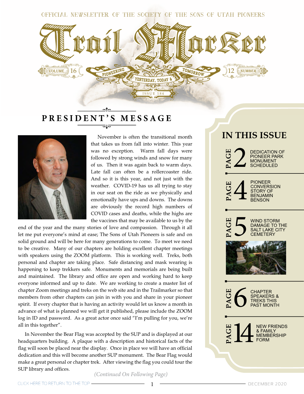 President's Message in This Issue