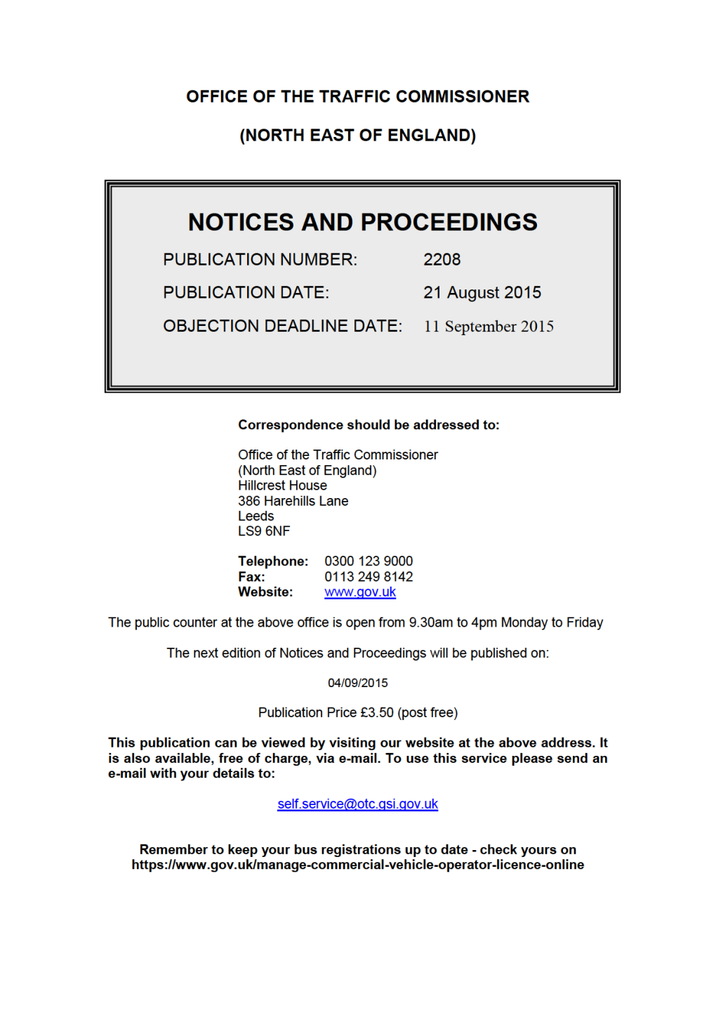 NOTICES and PROCEEDINGS 21 August 2015