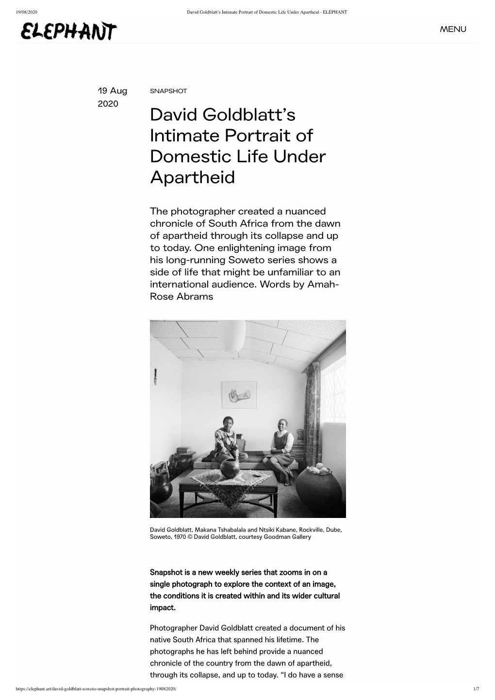 David Goldblatt's Intimate Portrait of Domestic Life Under Apartheid