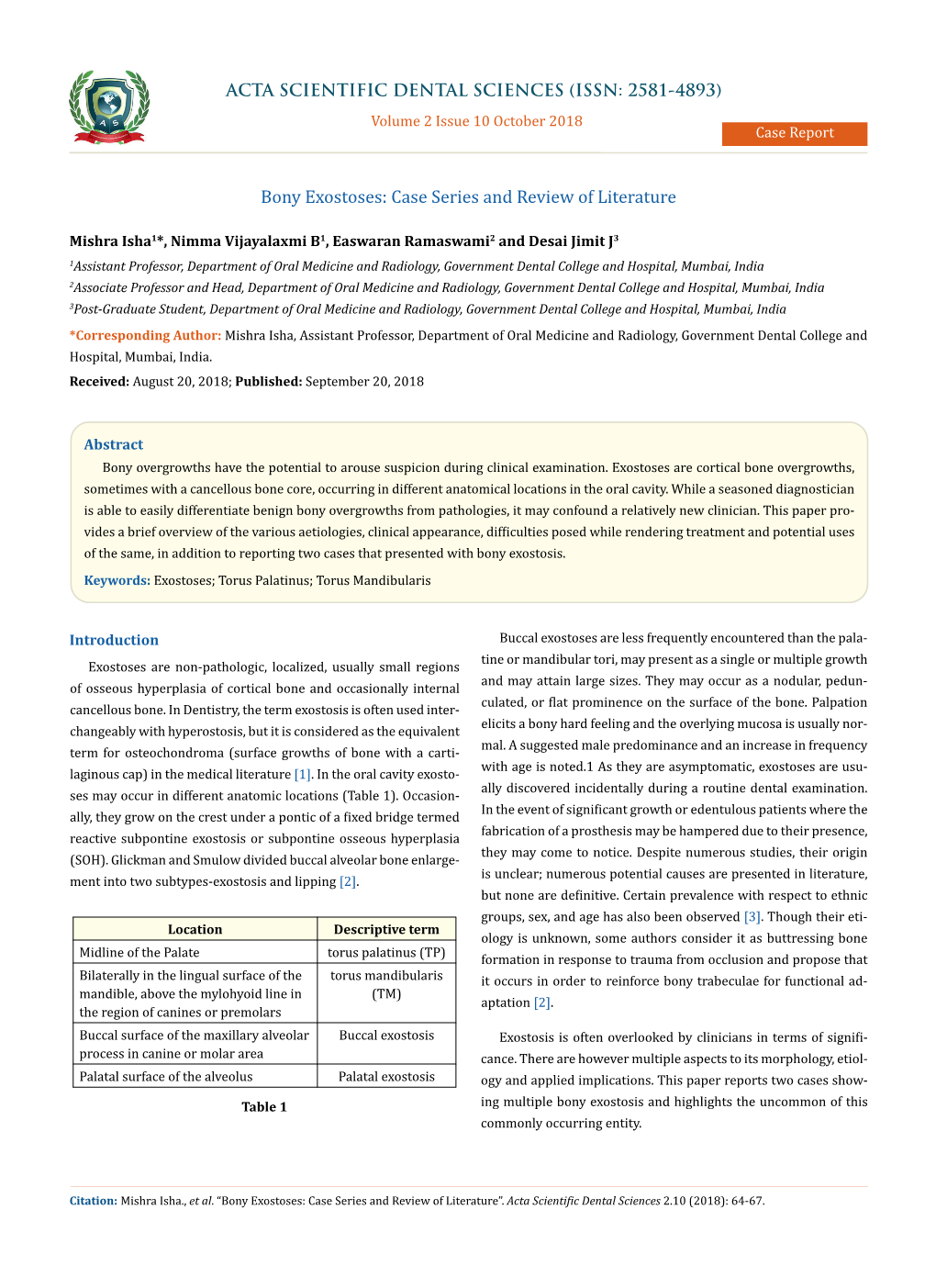 Bony Exostoses: Case Series and Review of Literature