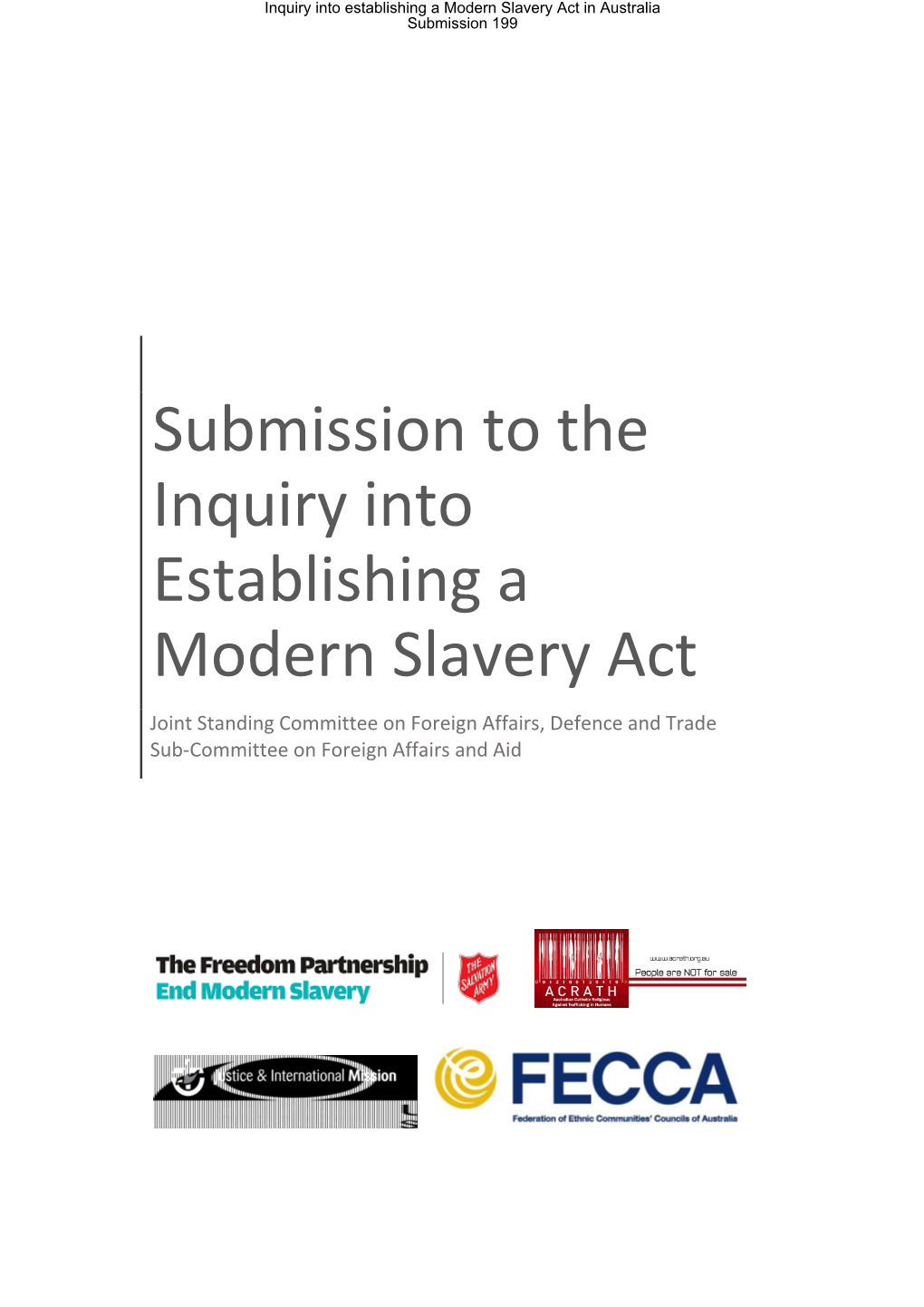 Submission to the Inquiry Into Establishing a Modern Slavery