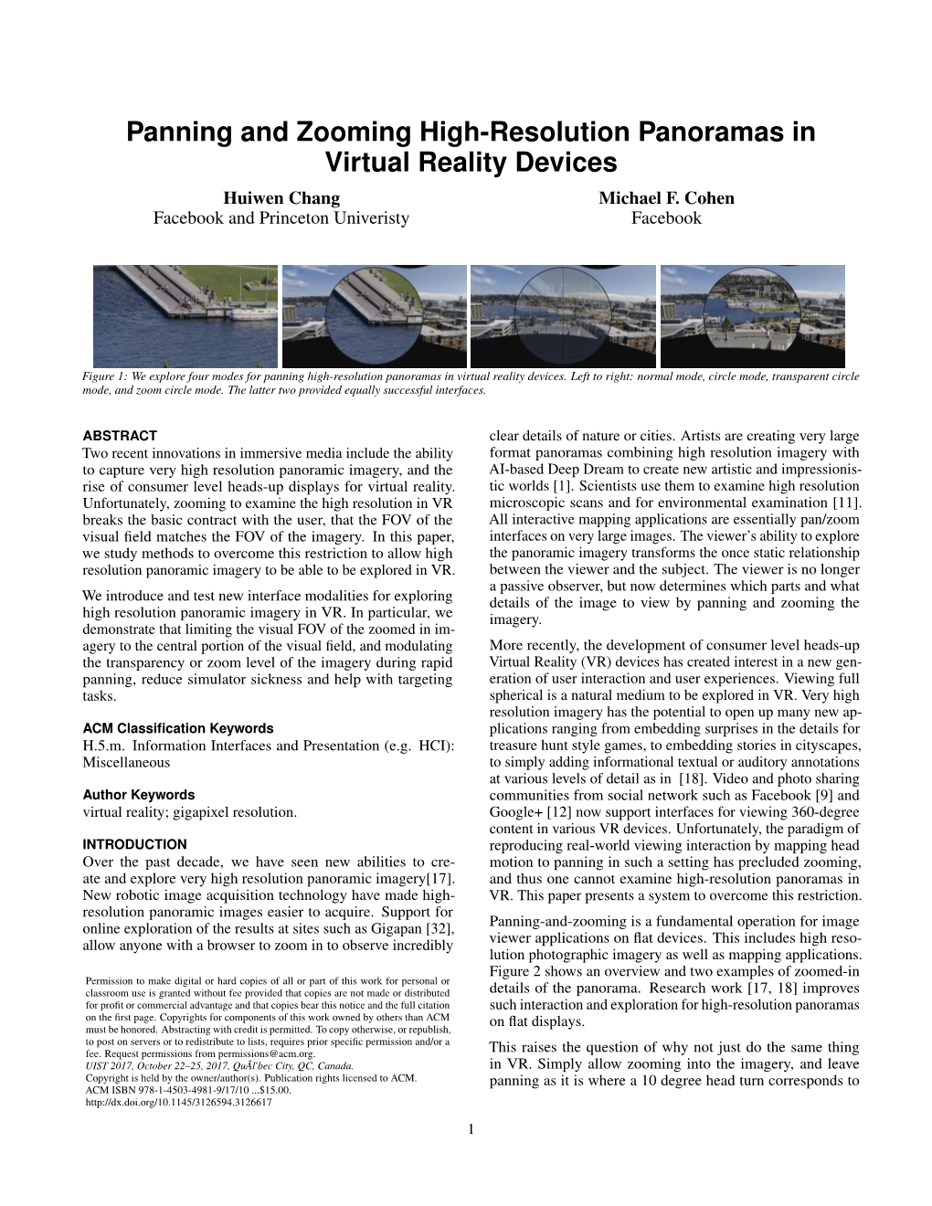 Panning and Zooming High-Resolution Panoramas in Virtual Reality Devices Huiwen Chang Michael F