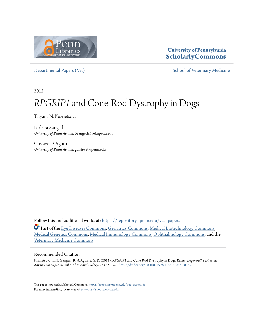 <Em>RPGRIP1</Em> and Cone-Rod Dystrophy in Dogs