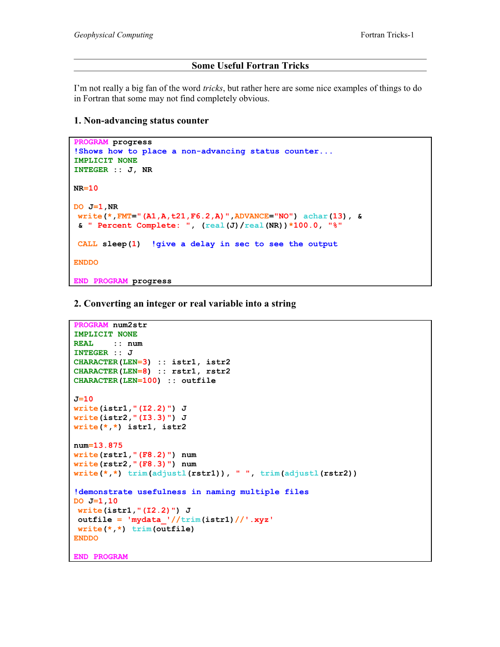 Some Useful Fortran Tricks