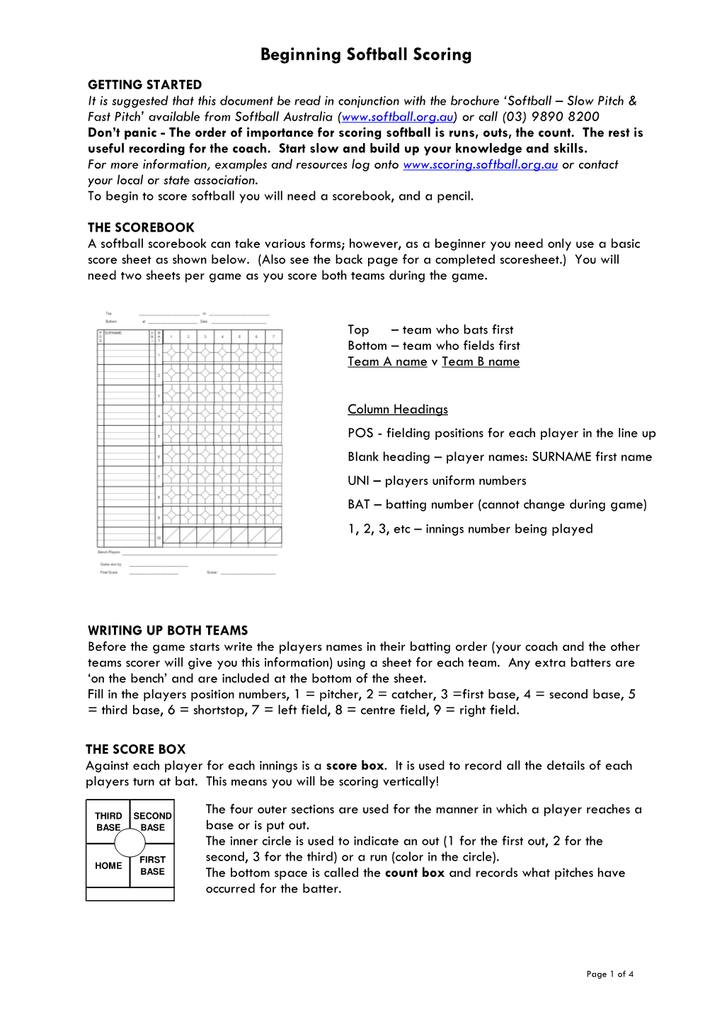 Beginning Softball Scoring