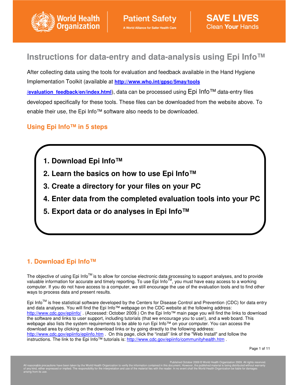 Instructions for Data-Entry and Data-Analysis Using Epi Info™