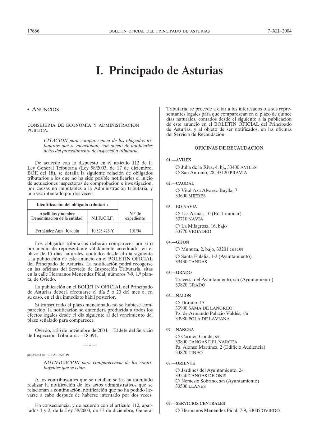 I. Principado De Asturias