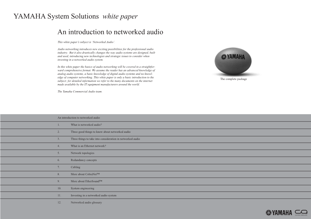 YAMAHA System Solutions White Paper an Introduction to Networked