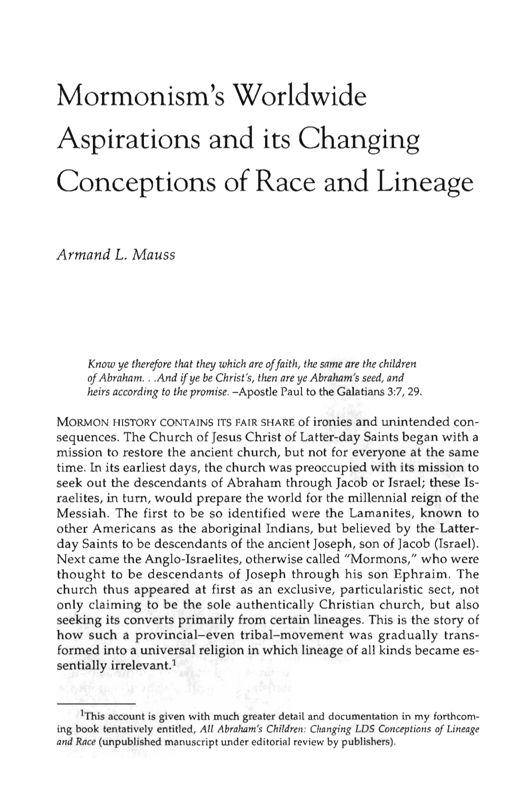 Mormonism's Worldwide Aspirations and Its Changing Conceptions of Race and Lineage