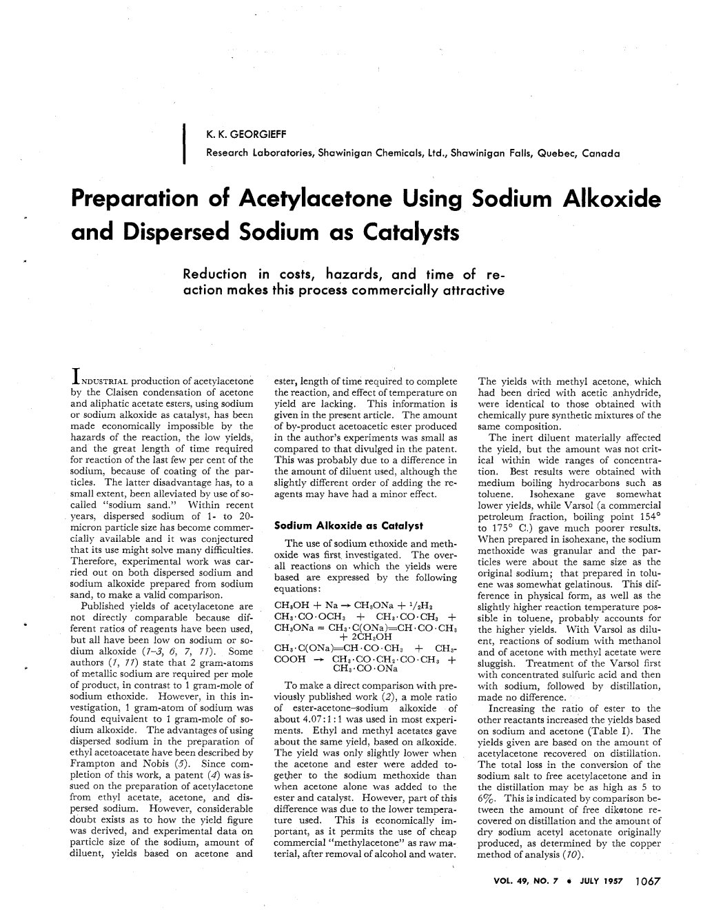 Preparation of Acetylacetone Using Sodium Alkoxide and Dispersed Sodium As Catalysts