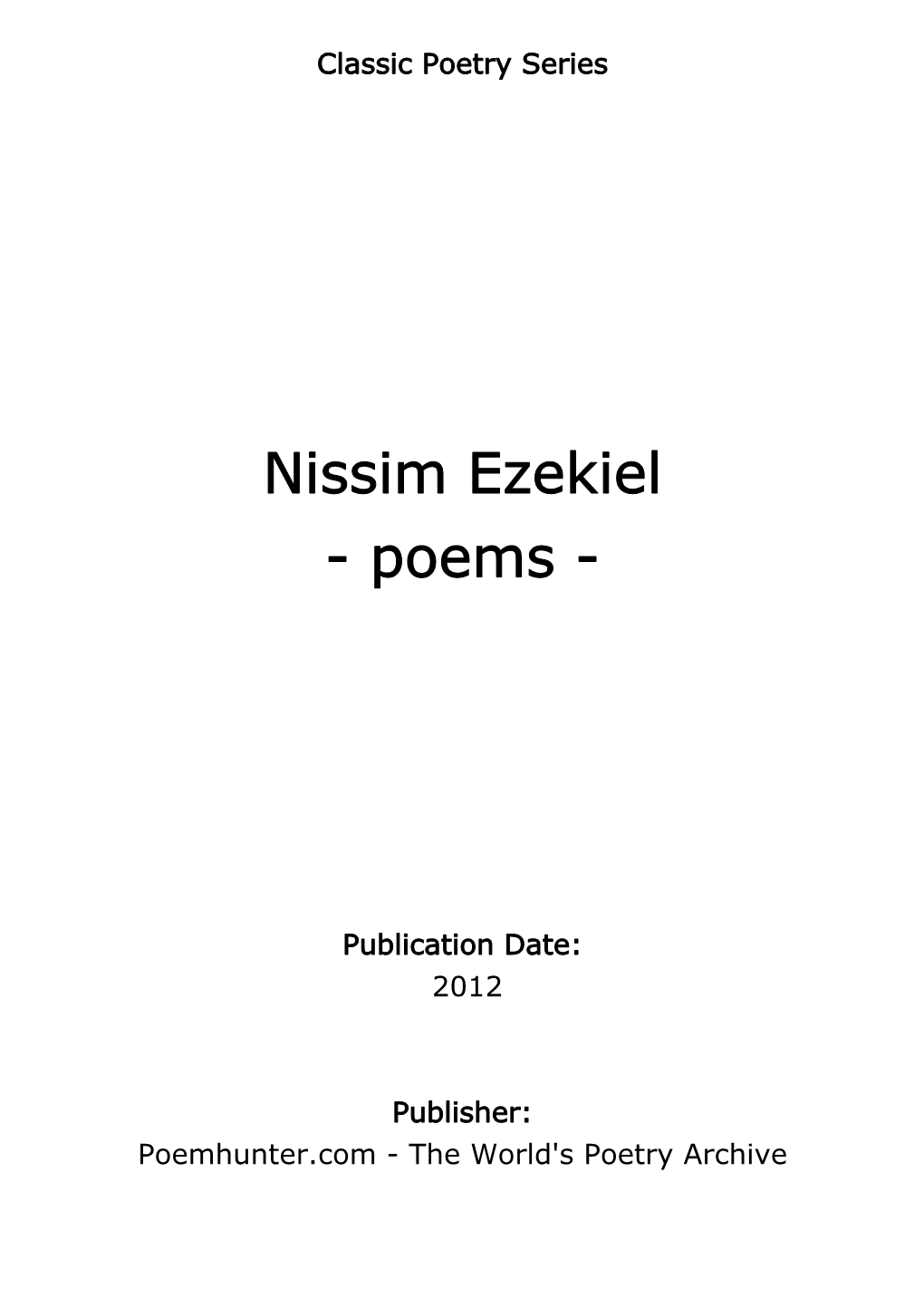 Nissim Ezekiel - Poems