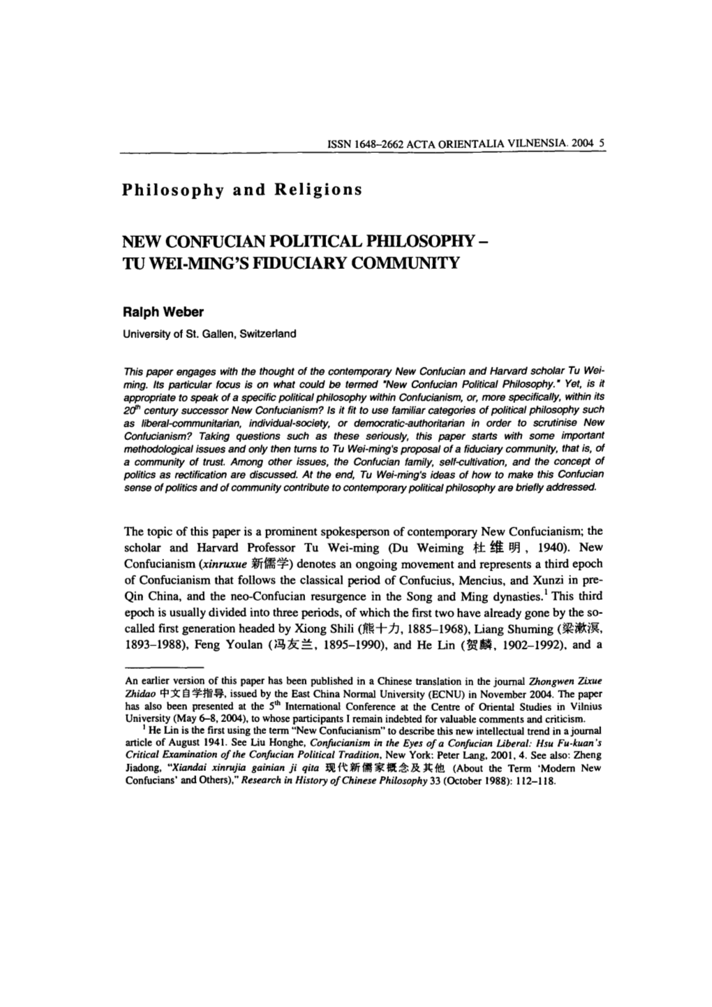 Philosophy and Religions NEW CONFUCIAN POLITICAL PIDLOSOPHY