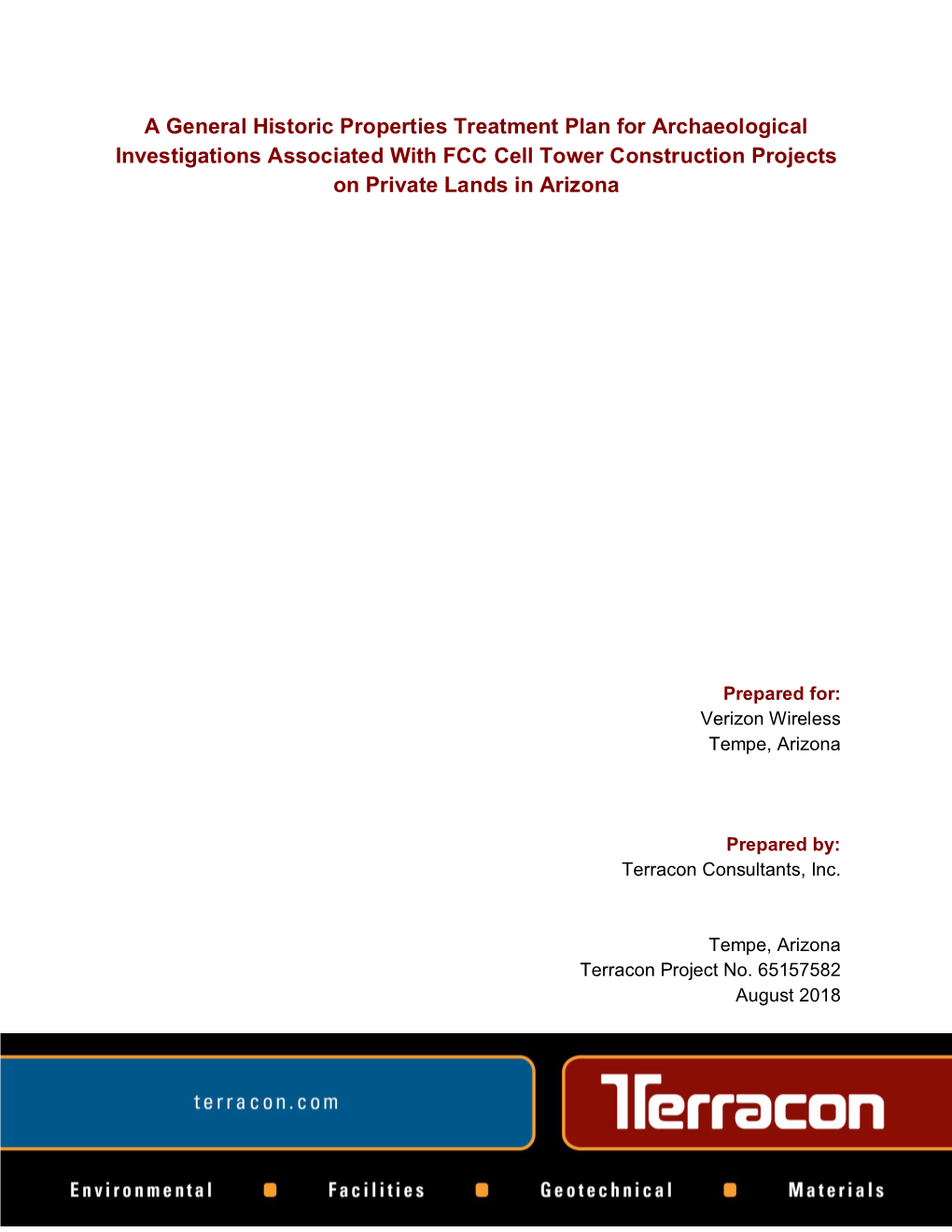 A General Historic Properties Treatment Plan for Archaeological Investigations Associated with FCC Cell Tower Construction Projects on Private Lands in Arizona