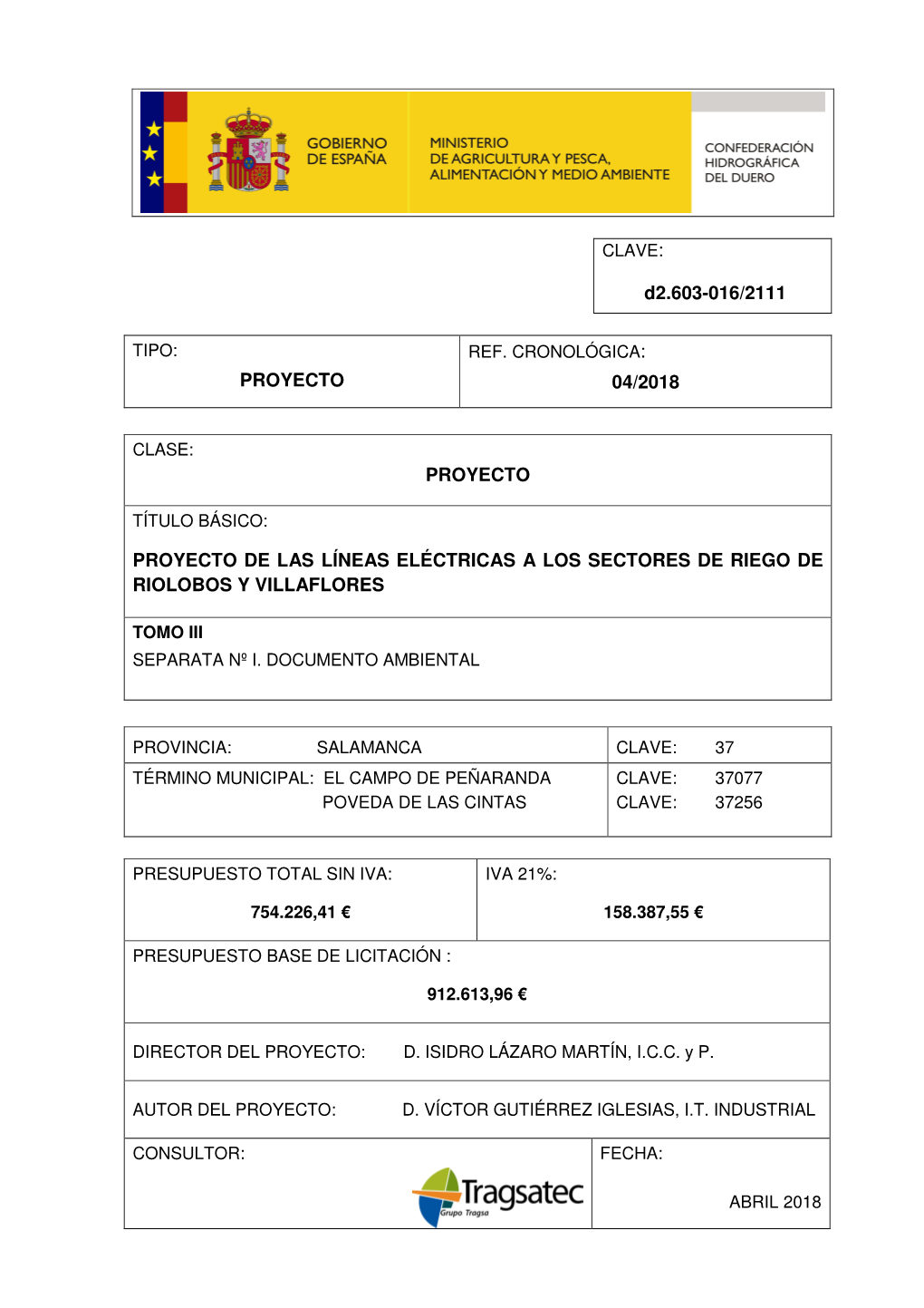 D2.603-016/2111 PROYECTO 04/2018 PROYECTO PROYECTO