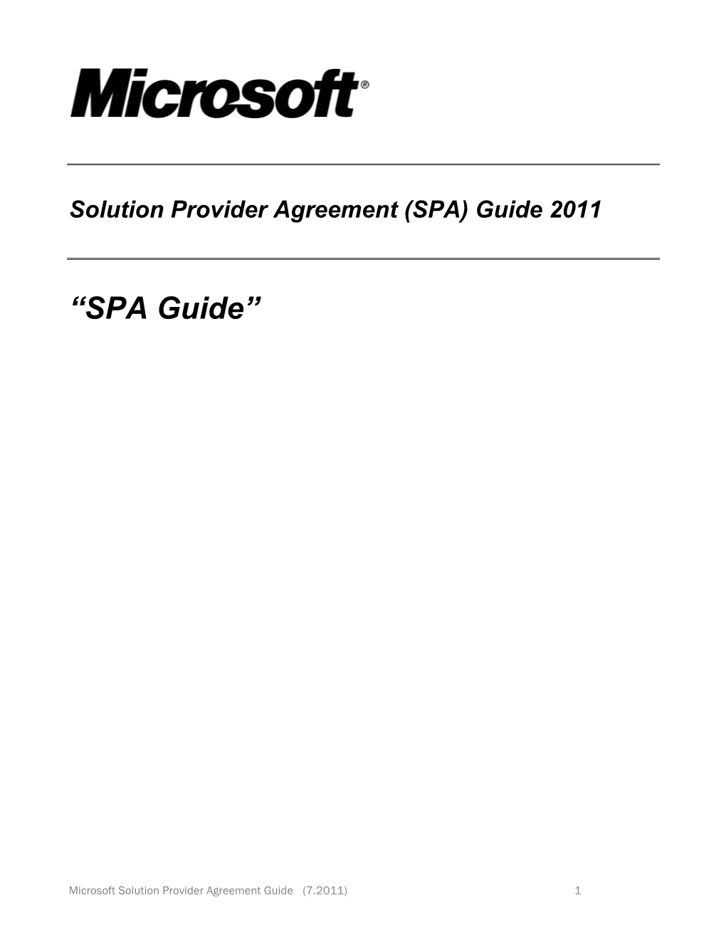 Solution Provider Agreement (SPA) Guide 2011