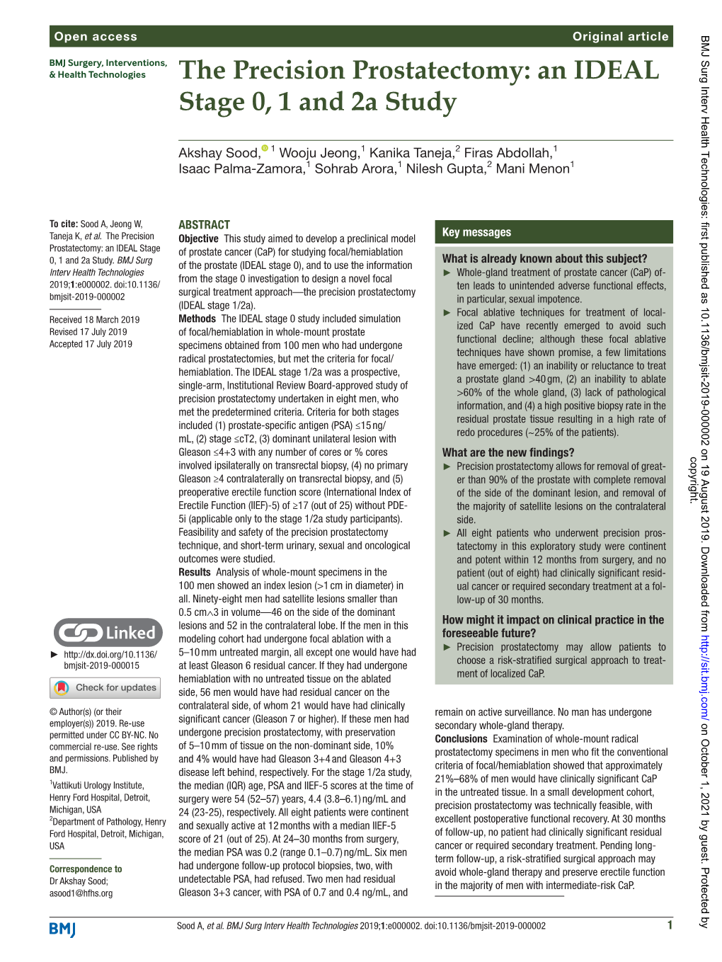 The Precision Prostatectomy: an IDEAL Stage 0, 1 and 2A Study