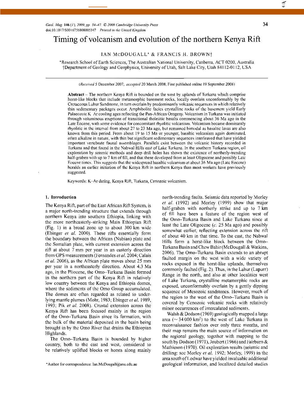 Timing of Volcanism and Evolution of the Northern Kenya Rift