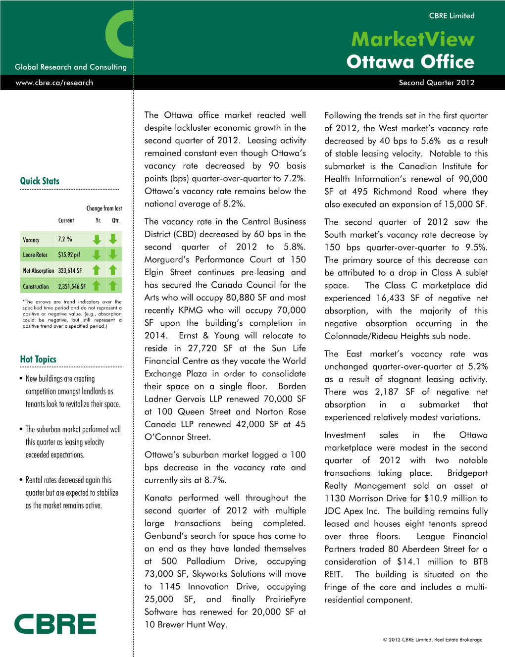 Ottawa Office Second Quarter 2012