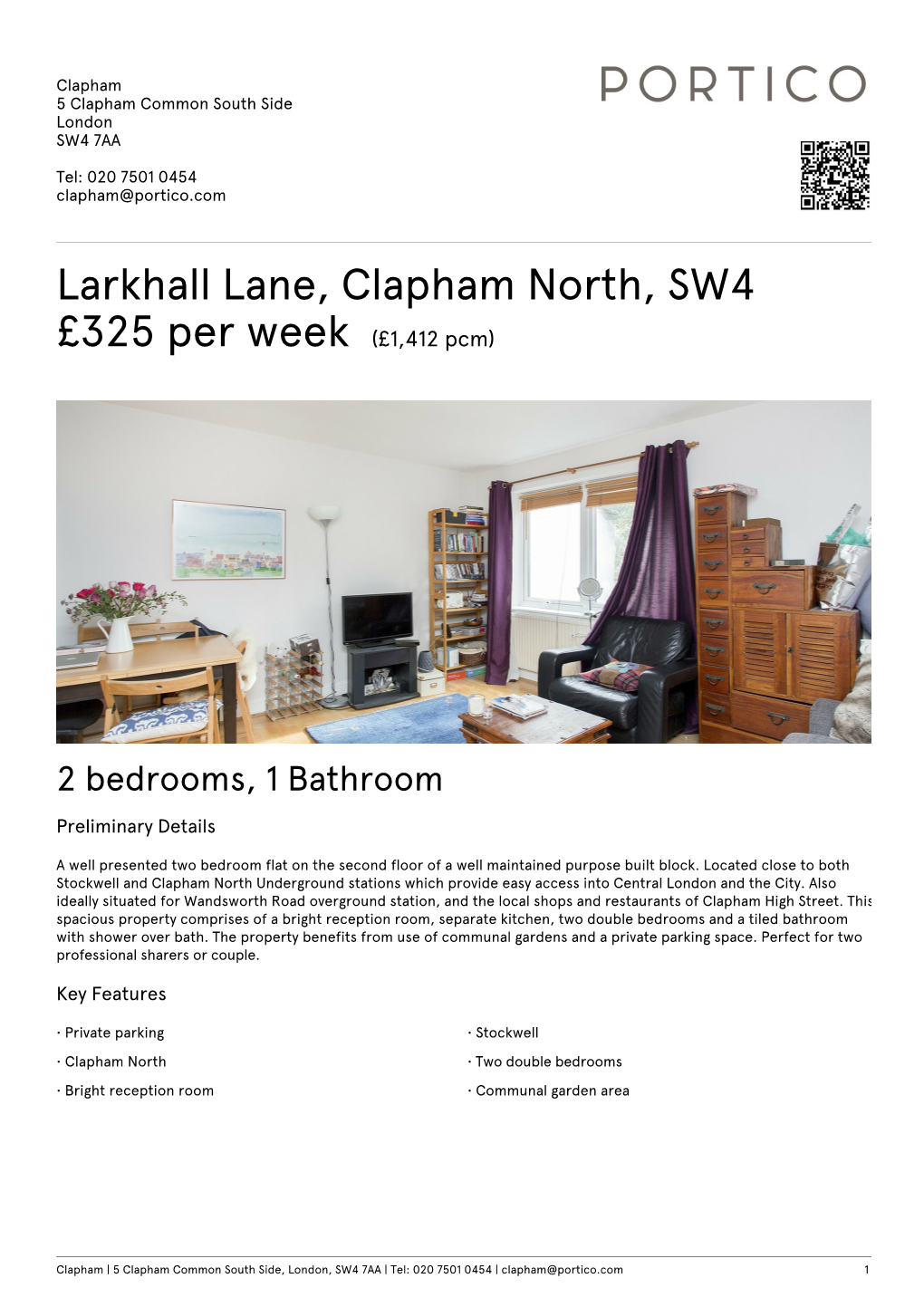 Larkhall Lane, Clapham North, SW4 £325 Per Week