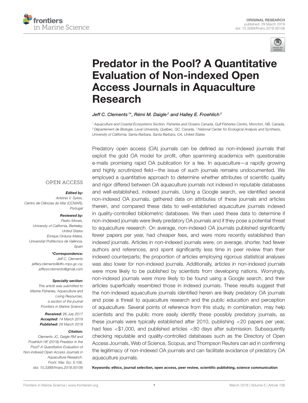 A Quantitative Evaluation of Non-Indexed Open Access Journals in Aquaculture Research