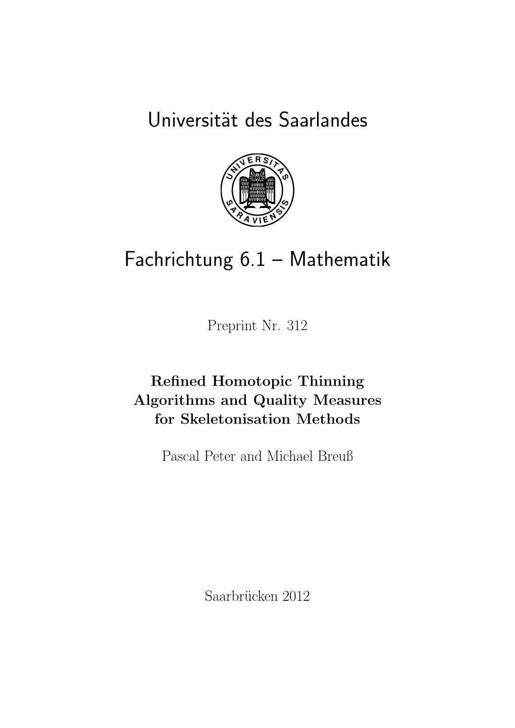 Universität Des Saarlandes Fachrichtung 6.1 – Mathematik