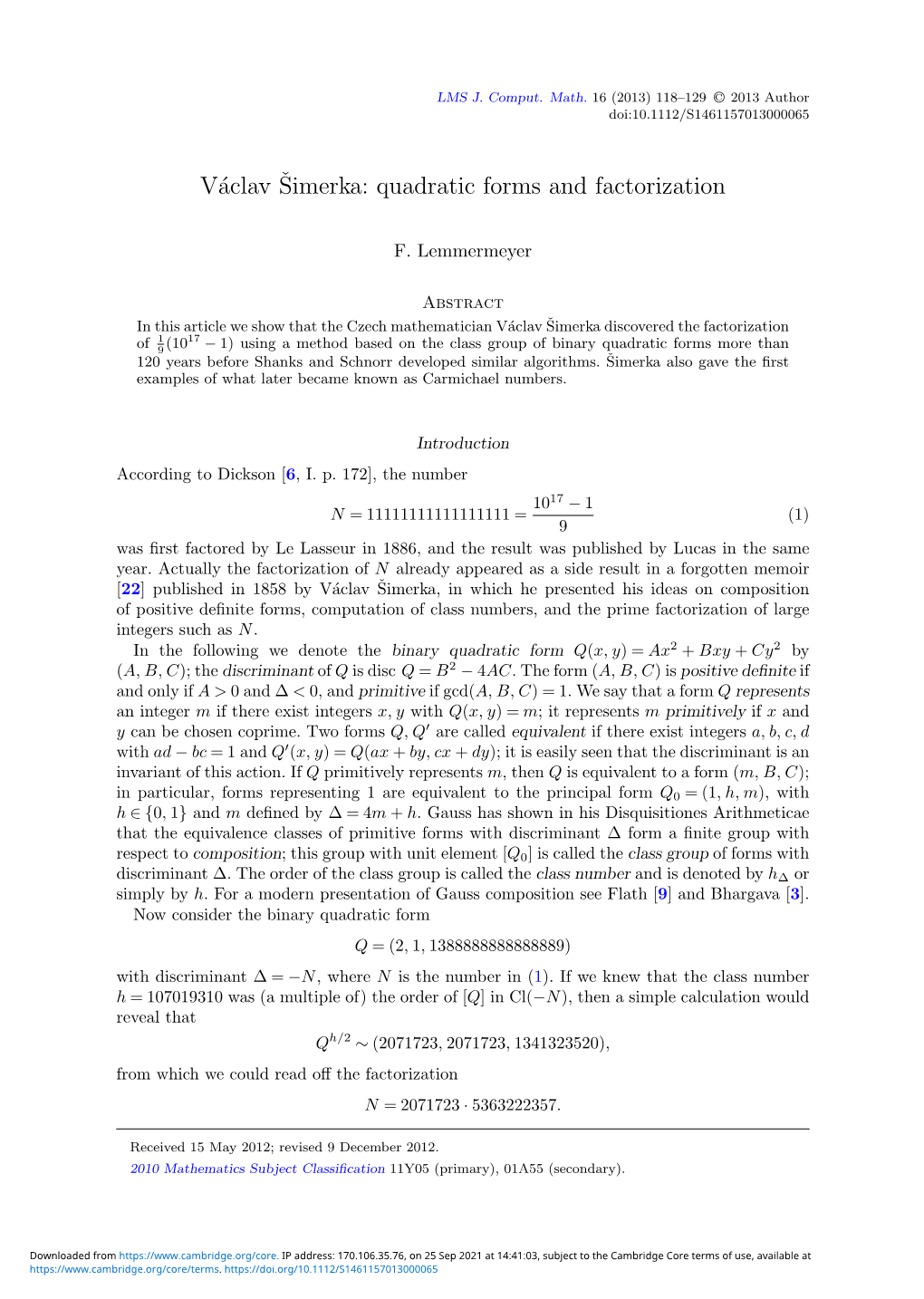 Quadratic Forms and Factorization