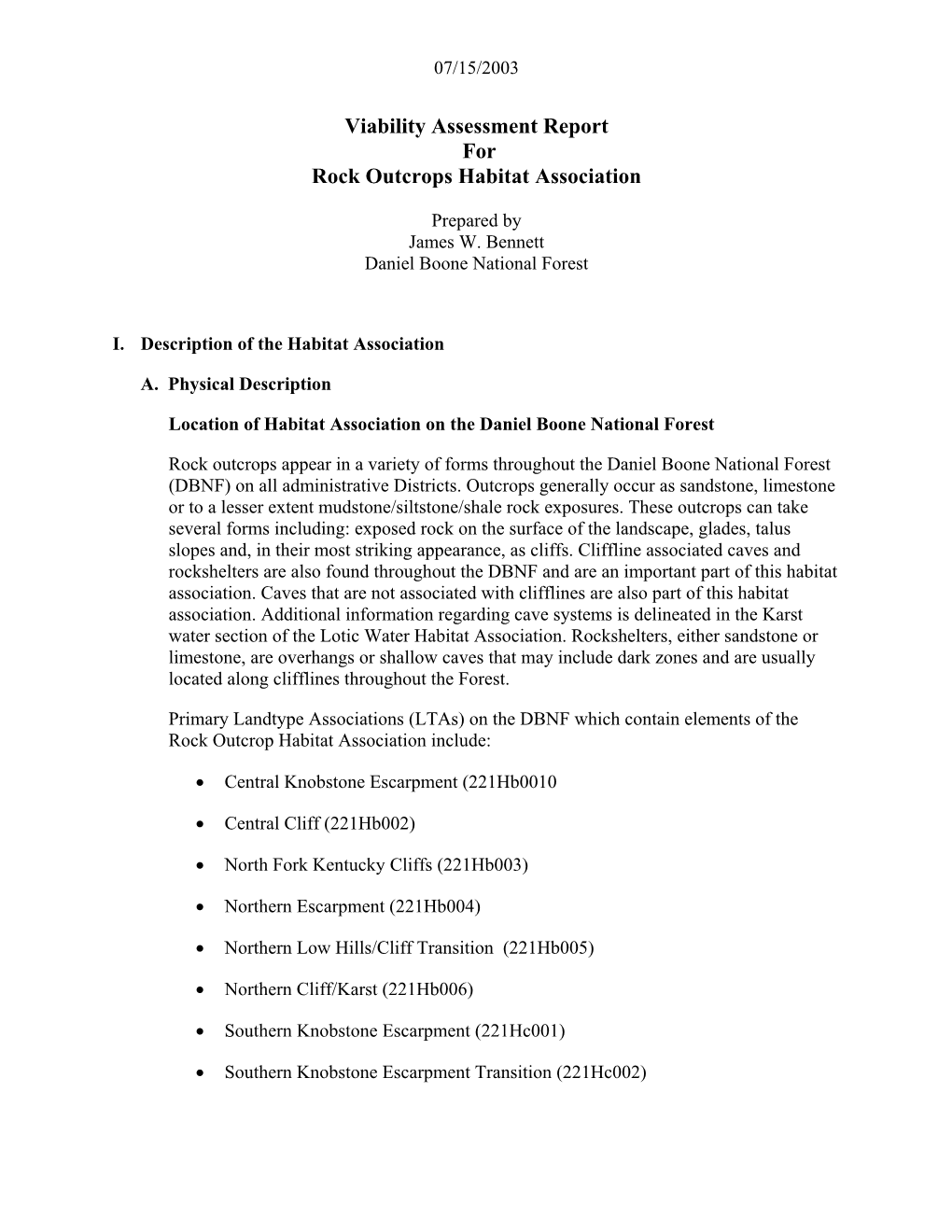 Rock Outcrops Habitat Association