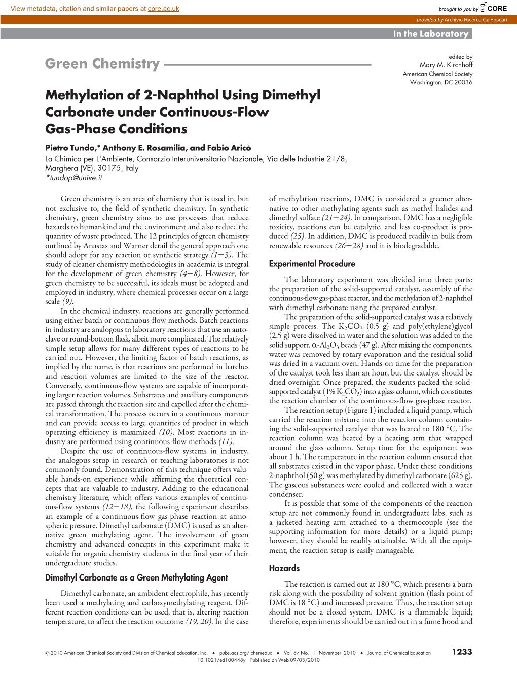 Methylation of 2-Naphthol Using Dimethyl Carbonate Under Continuous-Flow Gas-Phase Conditions