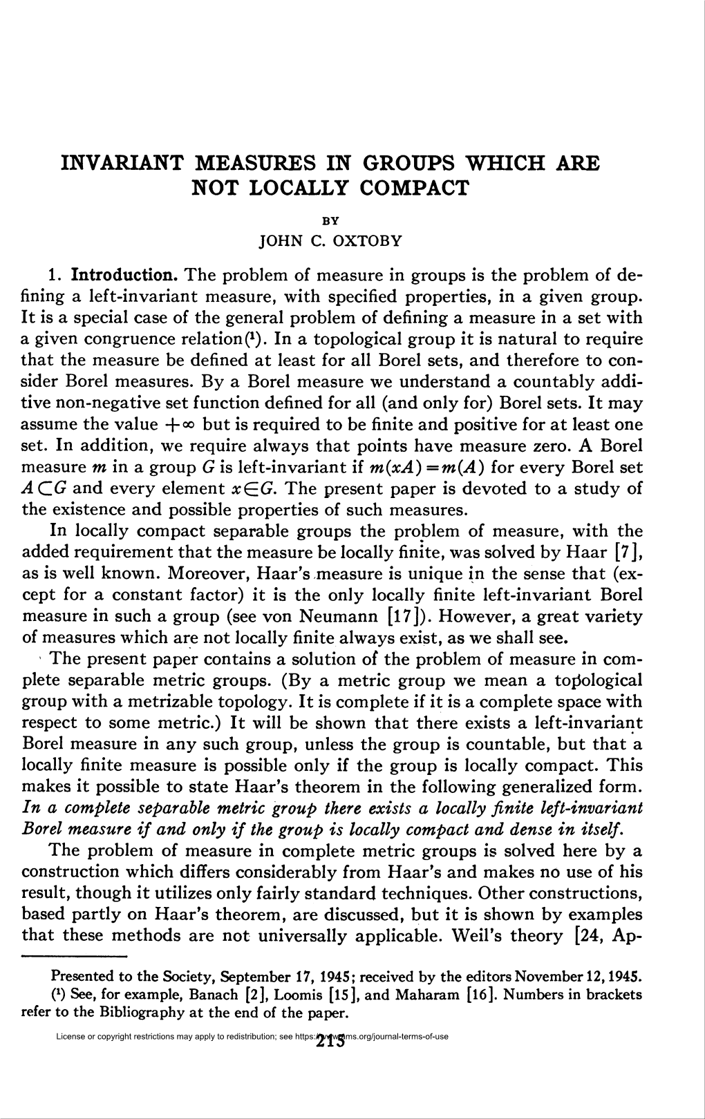 Invariant Measures in Groups Which Are Not Locally Compact