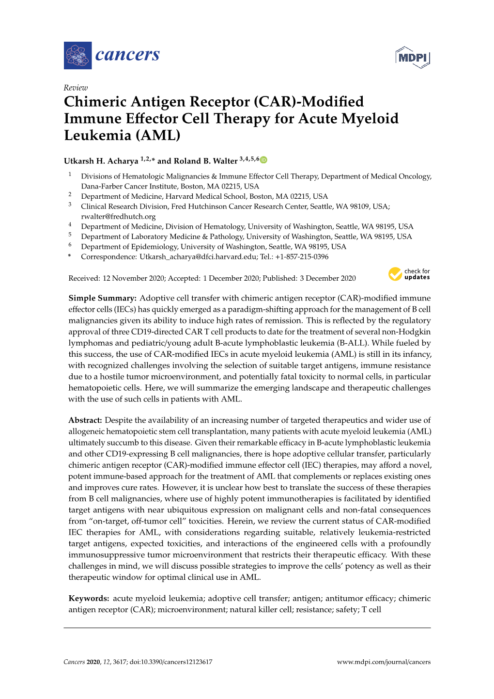 (CAR)-Modified Immune Effector Cell Therapy for Acute Myeloid Leukemia