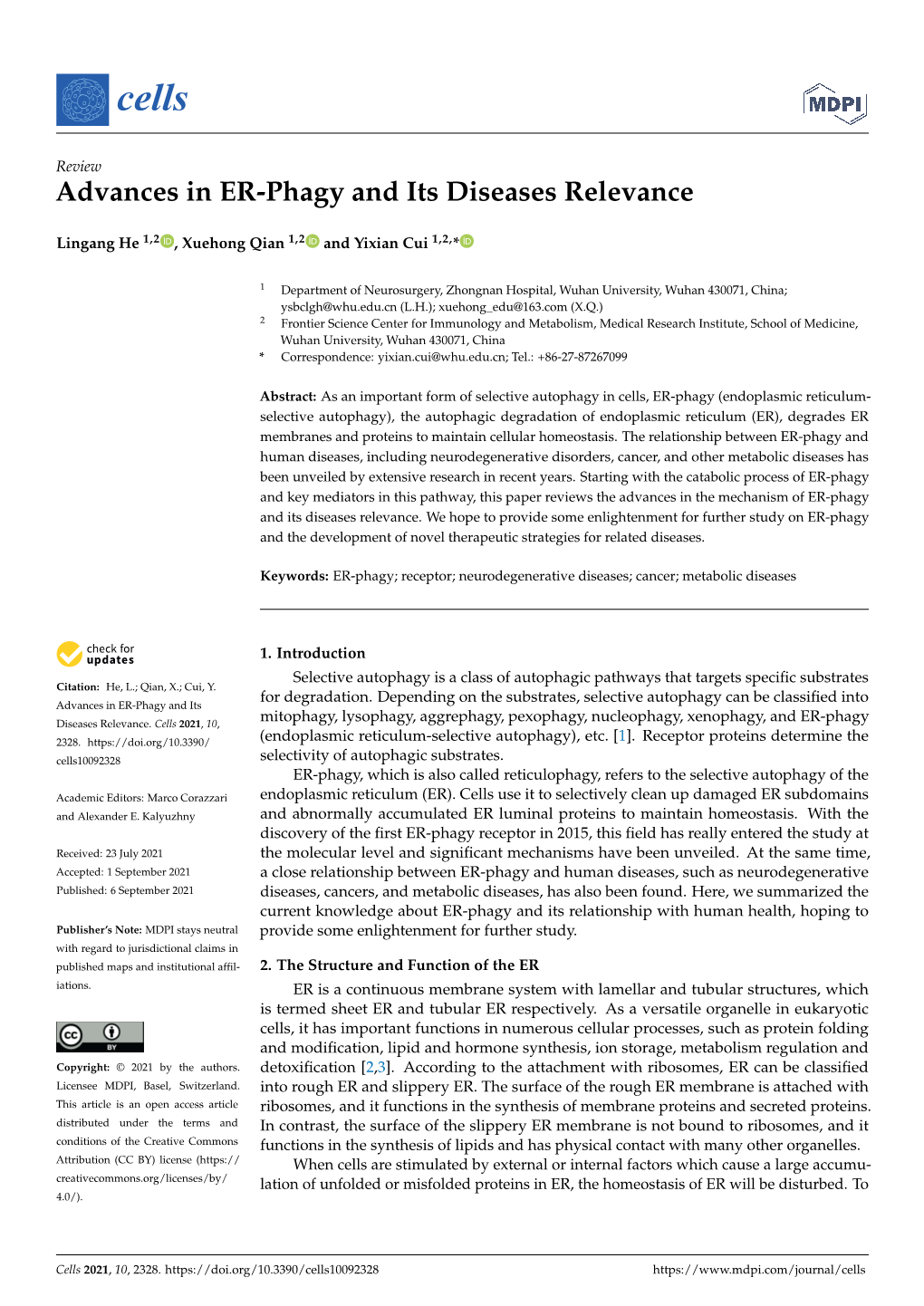 Advances in ER-Phagy and Its Diseases Relevance