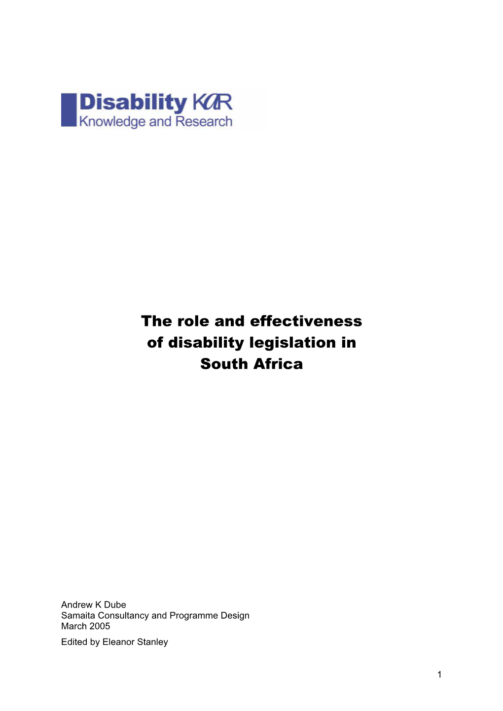 The Role and Effectiveness of Disability Legislation in South Africa