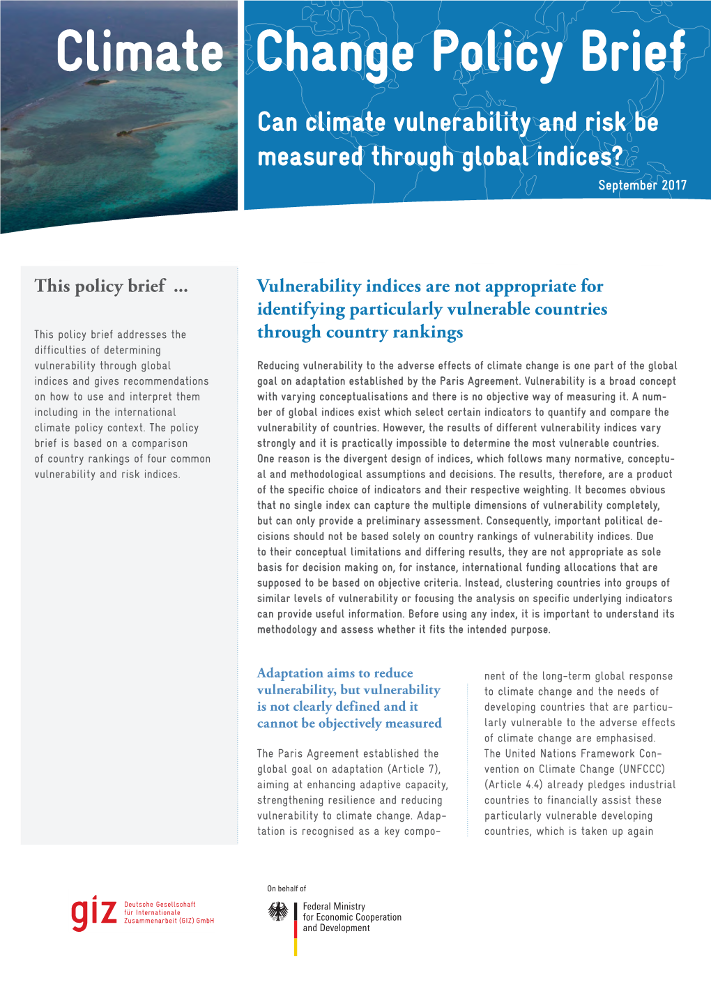 Climate Change Policy Brief | Can Climate Vulnerability and Risk Be Measured Through Global Indices?