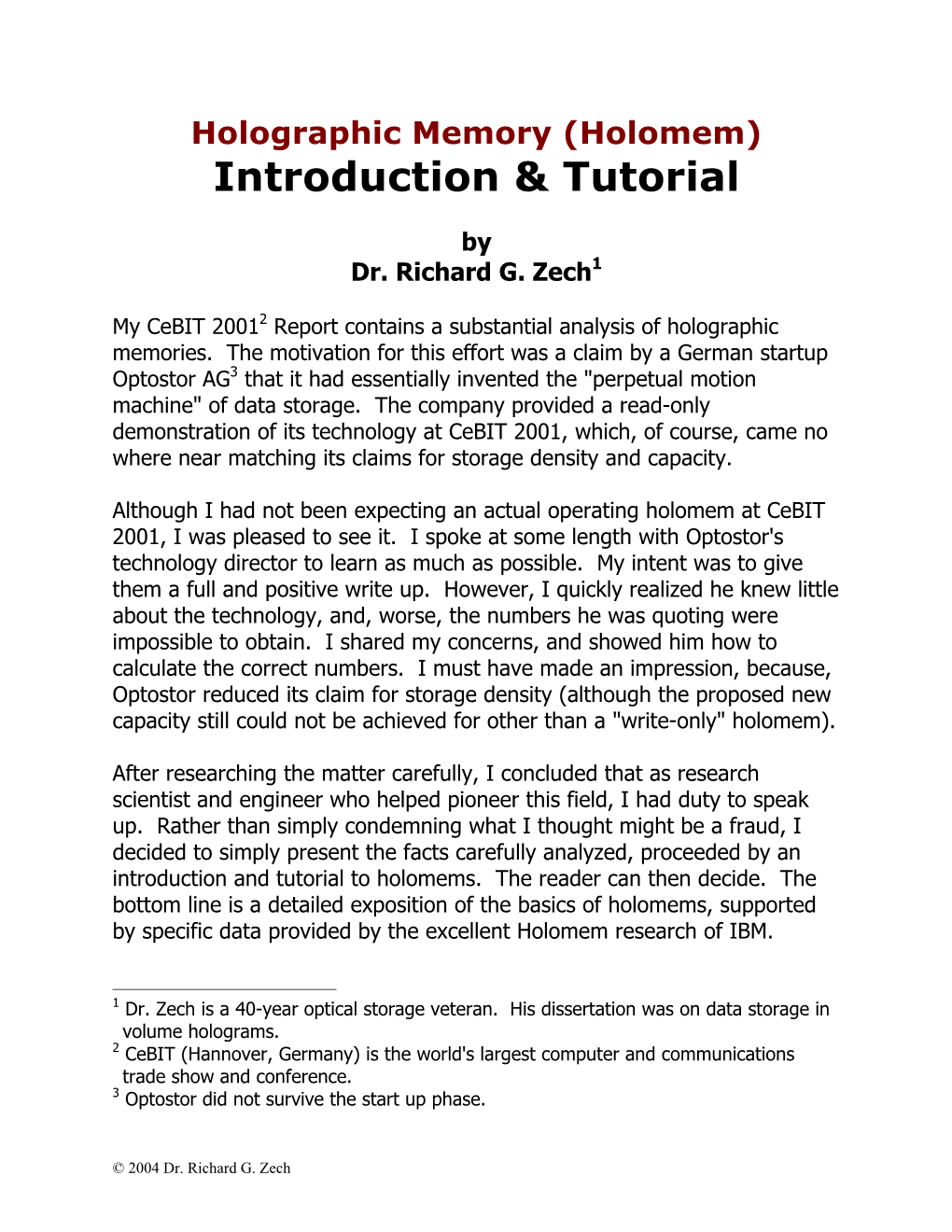 Holographic Memory (Holomem) Introduction & Tutorial