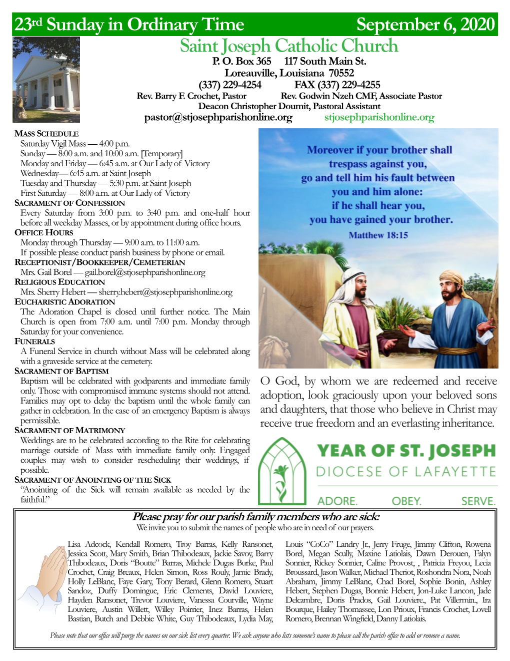 Saint Joseph Catholic Church 23Rd Sunday in Ordinary Time